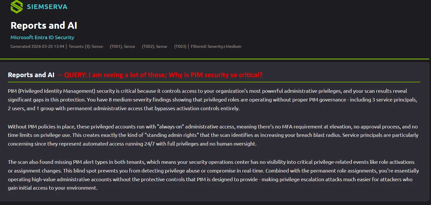 Siemserva Senserva Trustworthy AI context-sensitive Q&A asking about the scan data in natural language