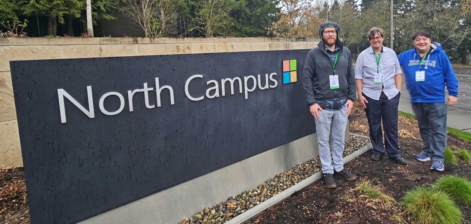 The Senserva team at the Microsoft North Campus sign